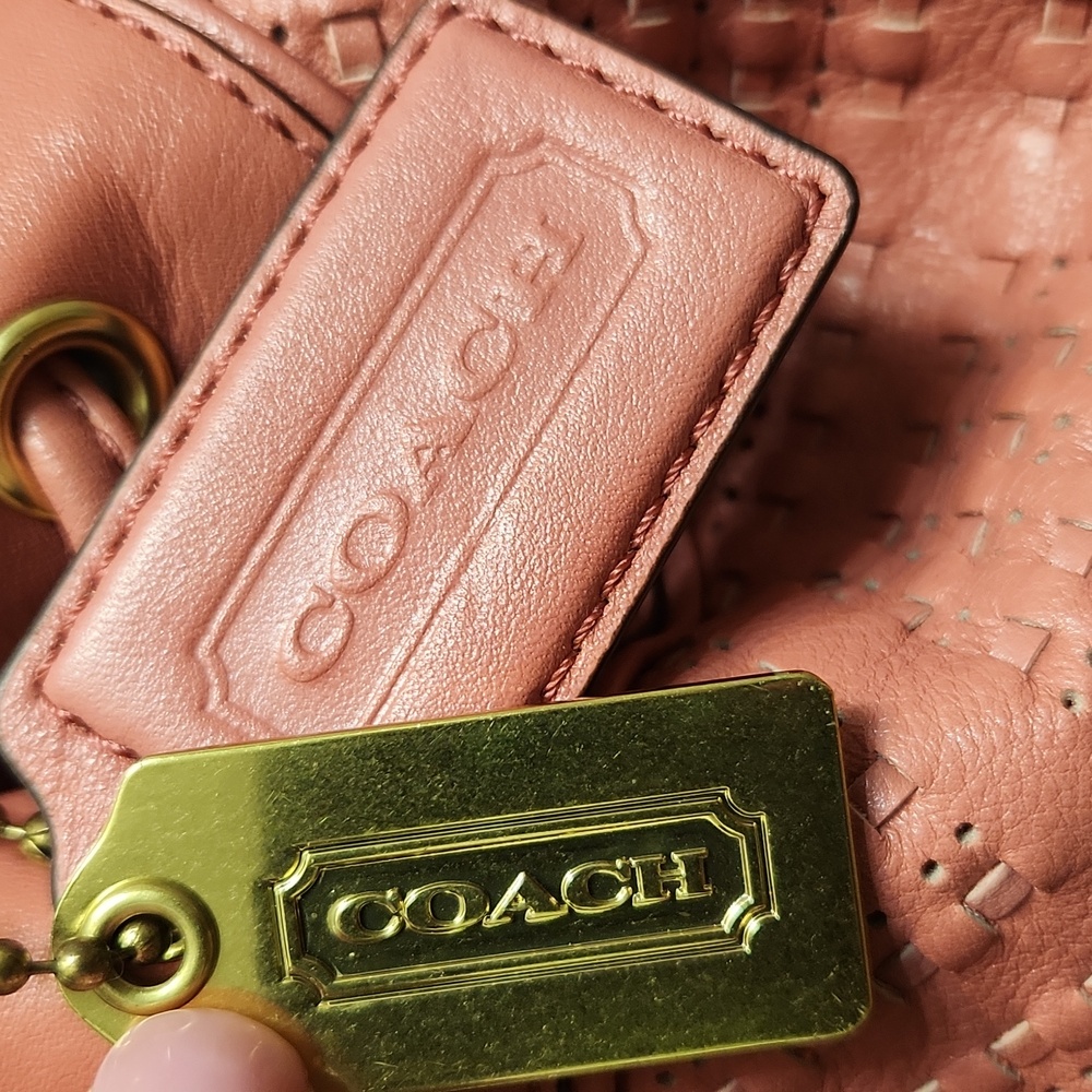 Coach Madison Marielle Pink Woven Leather Drawstring Slouch  Bucket Bag - Picture 7 of 15